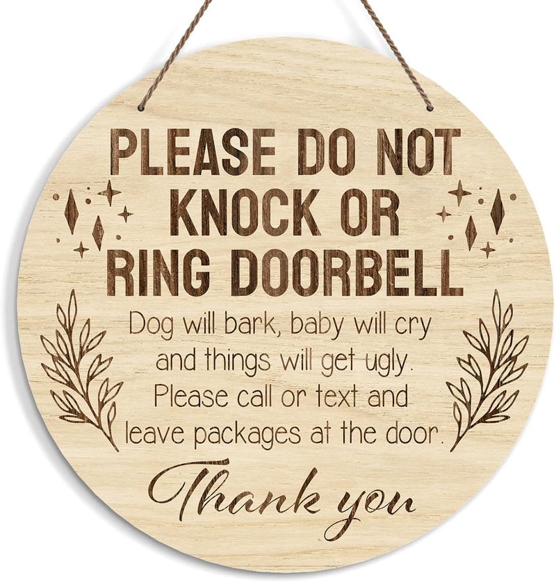 KFNER Baby Sleeping Sign for Front Door, Do Not Knock or Ring Doorbell Door Decorations, Rustic Wooden Hanging Sign for Farmhouse Porch Nursery, Wood Door Hanger for Outdoor, Kids Room Wall Decor -39 - Image 1